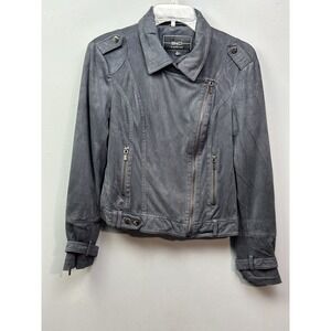 BNCI by Blanc Noir Jacket Womens XS Gray Moto Biker Asymmetrical Zip Suede Look